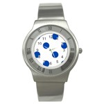 Polka Dots - Cobalt Blue on White Stainless Steel Watch