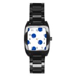 Polka Dots - Cobalt Blue on White Stainless Steel Barrel Watch