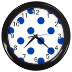 Polka Dots - Cobalt Blue on White Wall Clock (Black)
