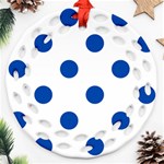 Polka Dots - Cobalt Blue on White Round Filigree Ornament (Two Sides)