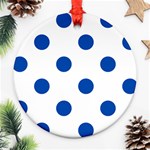 Polka Dots - Cobalt Blue on White Round Ornament (Two Sides)