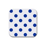 Polka Dots - Cobalt Blue on White Rubber Coaster (Square)