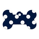 Polka Dots - White on Oxford Blue Dog Tag Bone (One Side)