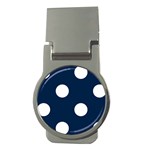 Polka Dots - White on Oxford Blue Money Clip (Round)