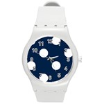 Polka Dots - White on Oxford Blue Round Plastic Sport Watch (M)