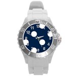 Polka Dots - White on Oxford Blue Round Plastic Sport Watch (L)