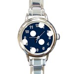 Polka Dots - White on Oxford Blue Round Italian Charm Watch