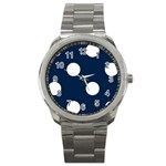 Polka Dots - White on Oxford Blue Sport Metal Watch