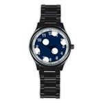 Polka Dots - White on Oxford Blue Stainless Steel Round Watch