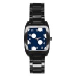 Polka Dots - White on Oxford Blue Stainless Steel Barrel Watch