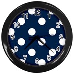 Polka Dots - White on Oxford Blue Wall Clock (Black)