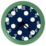 Polka Dots - White on Oxford Blue Color Wall Clock