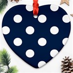 Polka Dots - White on Oxford Blue Heart Ornament (Two Sides)