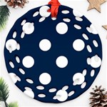 Polka Dots - White on Oxford Blue Round Filigree Ornament (Two Sides)