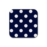Polka Dots - White on Oxford Blue Rubber Square Coaster (4 pack)