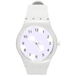 Polka Dots - White on Pastel Violet Round Plastic Sport Watch (M)
