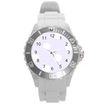 Polka Dots - White on Pastel Violet Round Plastic Sport Watch (L)