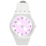 Polka Dots - White on Pale Thistle Violet Round Plastic Sport Watch (M)