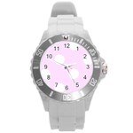 Polka Dots - White on Pale Thistle Violet Round Plastic Sport Watch (L)