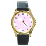 Polka Dots - White on Pale Thistle Violet Round Gold Metal Watch