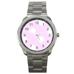Polka Dots - White on Pale Thistle Violet Sport Metal Watch