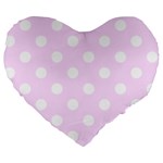 Polka Dots - White on Pale Thistle Violet Large 19  Premium Heart Shape Cushion