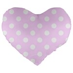 Polka Dots - White on Pale Thistle Violet Large 19  Premium Flano Heart Shape Cushion