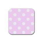 Polka Dots - White on Pale Thistle Violet Rubber Coaster (Square)