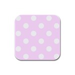 Polka Dots - White on Pale Thistle Violet Rubber Square Coaster (4 pack)
