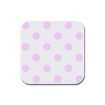 Polka Dots - Pale Thistle Violet on White Rubber Square Coaster (4 pack)