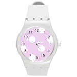 Polka Dots - White on Thistle Violet Round Plastic Sport Watch (M)