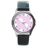 Polka Dots - White on Thistle Violet Round Metal Watch