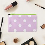 Polka Dots - White on Thistle Violet Canvas Cosmetic Bag (XS)