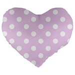 Polka Dots - White on Thistle Violet Large 19  Premium Flano Heart Shape Cushion