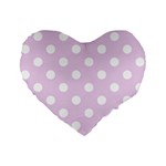 Polka Dots - White on Thistle Violet Standard 16  Premium Flano Heart Shape Cushion