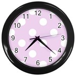 Polka Dots - White on Thistle Violet Wall Clock (Black)