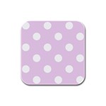 Polka Dots - White on Thistle Violet Rubber Square Coaster (4 pack)