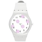Polka Dots - Thistle Violet on White Round Plastic Sport Watch (M)