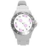 Polka Dots - Thistle Violet on White Round Plastic Sport Watch (L)