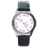 Polka Dots - Thistle Violet on White Round Metal Watch