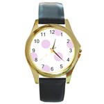 Polka Dots - Thistle Violet on White Round Gold Metal Watch