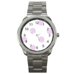 Polka Dots - Thistle Violet on White Sport Metal Watch