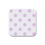 Polka Dots - Thistle Violet on White Rubber Square Coaster (4 pack)