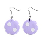 Polka Dots - White on Pale Lavender Violet 1  Button Earrings