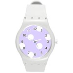Polka Dots - White on Pale Lavender Violet Round Plastic Sport Watch (M)