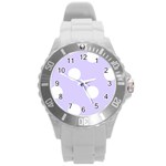 Polka Dots - White on Pale Lavender Violet Round Plastic Sport Watch (L)
