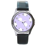 Polka Dots - White on Pale Lavender Violet Round Metal Watch