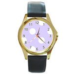Polka Dots - White on Pale Lavender Violet Round Gold Metal Watch