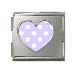 Polka Dots - White on Pale Lavender Violet Mega Link Heart Italian Charm (18mm)