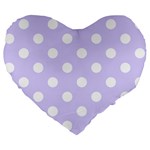 Polka Dots - White on Pale Lavender Violet Large 19  Premium Flano Heart Shape Cushion